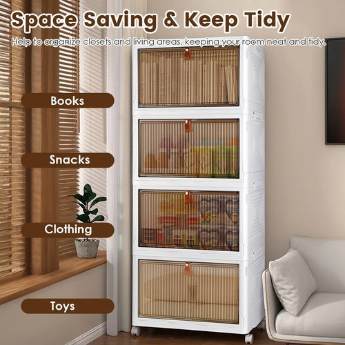 4Pc Foldable Storage Bins With Lid Front Magnetic Door Collapsible