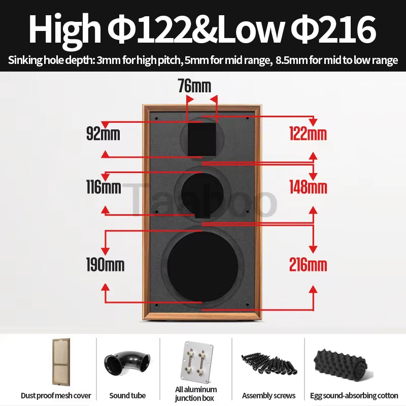 8-Inch Three-Way Labyrinth Passive Speaker Enclosure for DIY Hi-Fi Bookshelf Home Audio - Handmade Wooden Box