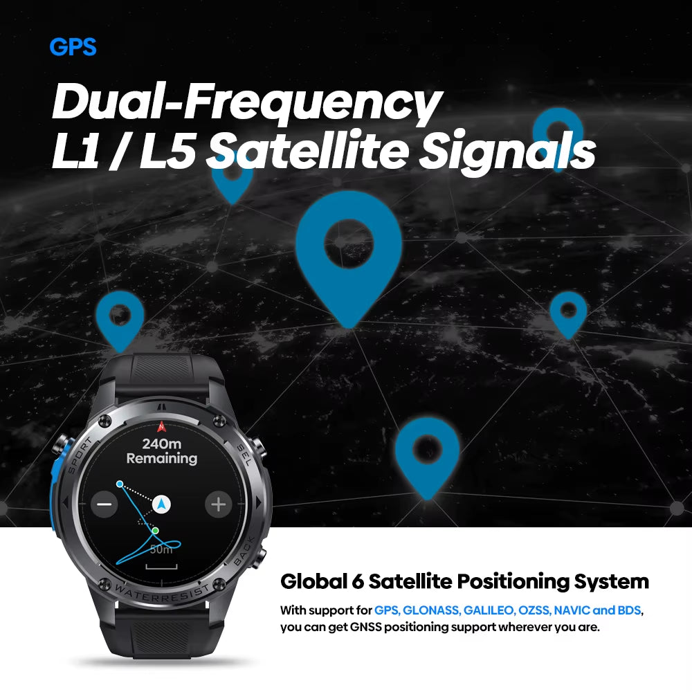 Zeblaze Stratos 2 Ultra GPS Smartwatch with Built-In Compass, Barometric Altimeter, Dual-Band GNSS, Voice Calling, and 10 ATM Water Resistance