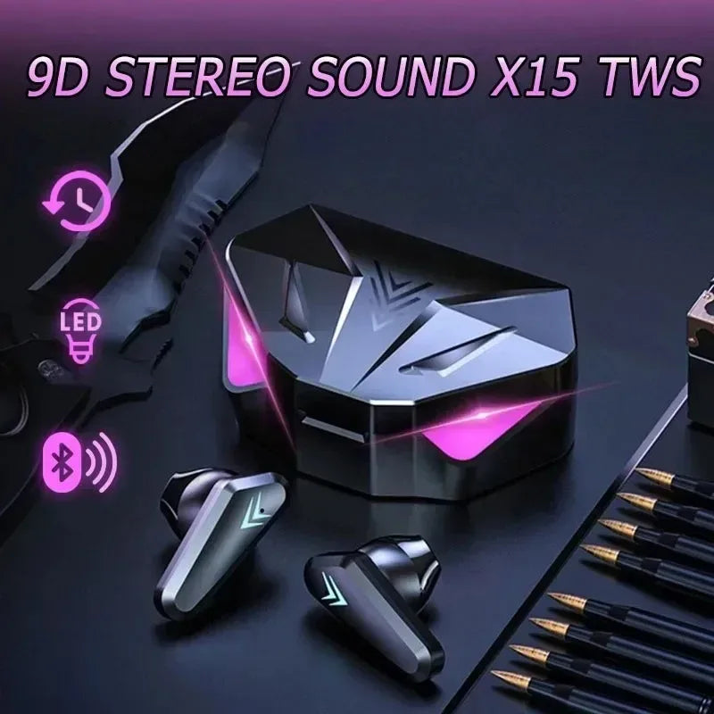 X15 TWS Gaming Earbuds - Wireless Bluetooth Headphones with Microphone, Enhanced Bass Audio, 9D Stereo Sound, Hi-Fi Headset for Gamers