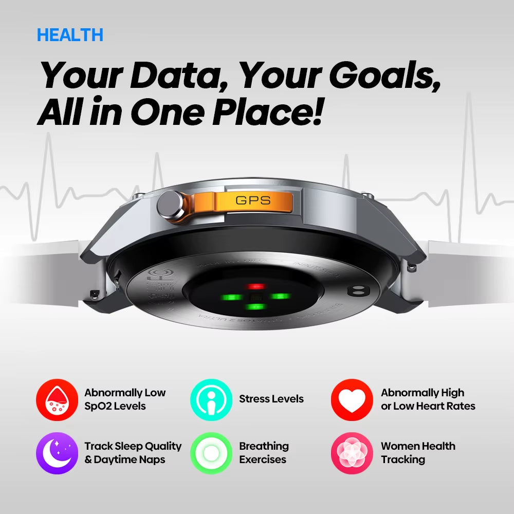 Zeblaze Stratos 2 Ultra GPS Smartwatch with Built-In Compass, Barometric Altimeter, Dual-Band GNSS, Voice Calling, and 10 ATM Water Resistance