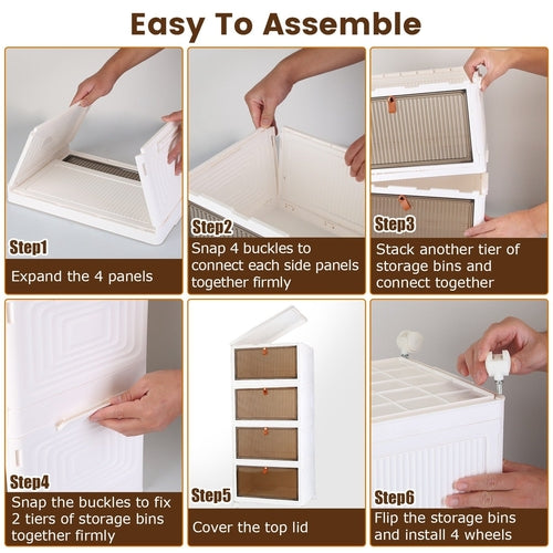 4Pc Foldable Storage Bins With Lid Front Magnetic Door Collapsible
