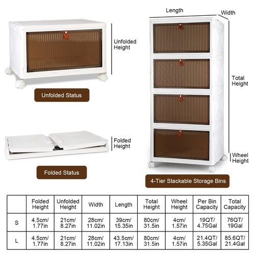 4Pc Foldable Storage Bins With Lid Front Magnetic Door Collapsible